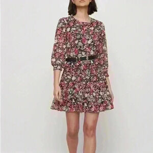 Dynamite |  Floral balloon sleeve mini dress with sash-tie waist womens xxs